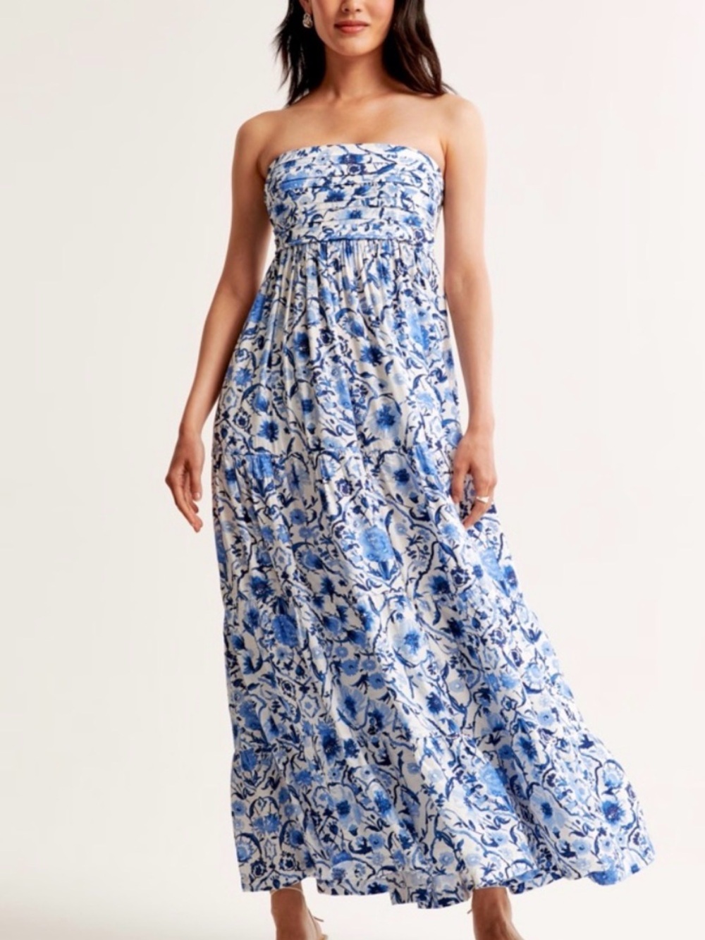 Abercrombie & Fitch Blue and White Strapless Floral Maxi Dress